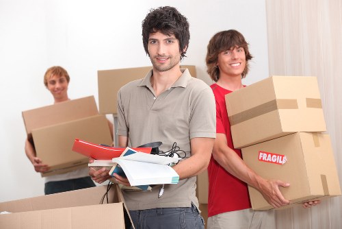 Packed moving boxes placed in short-term storage in Millbank