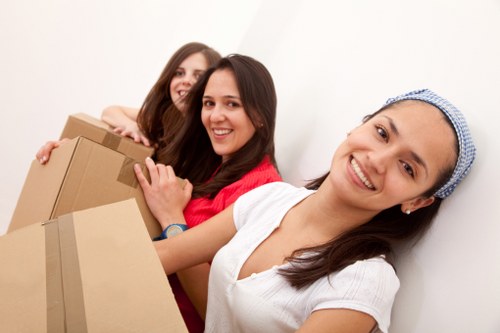 Professional movers handling compact furniture in Millbank