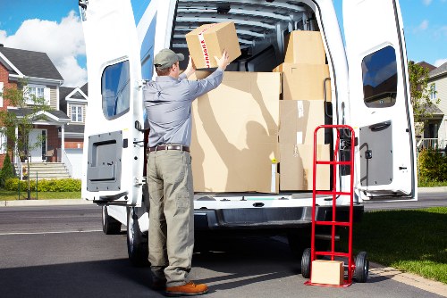Packed office furniture ready for storage
